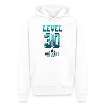 Niveau 30 débloqué – Anniversaire du joueur - Sweat à capuche Premium bio Homme - blanc - Devant - Nico (187cm)