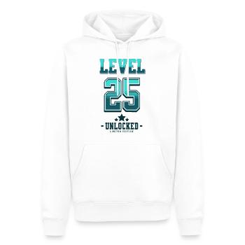 Niveau 25 débloqué – Anniversaire du joueur - Sweat à capuche Premium bio Homme - blanc - Devant - Nico (187cm)