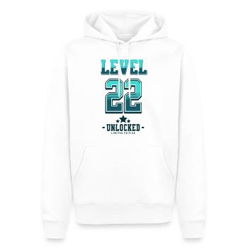 Niveau 22 débloqué – Anniversaire du joueur - Sweat à capuche Premium bio Homme - blanc - Devant - Nico (187cm)
