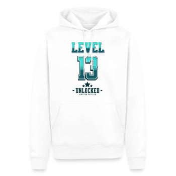 Niveau 13 débloqué – Anniversaire du joueur - Sweat à capuche Premium bio Homme - blanc - Devant - Nico (187cm)