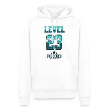 Niveau 23 débloqué – Anniversaire du joueur - Sweat à capuche Premium bio Homme - blanc - Devant - Nico (187cm)
