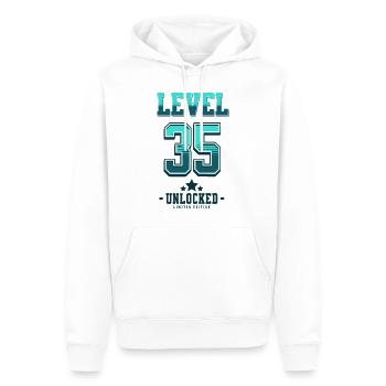 Niveau 35 débloqué – Anniversaire du joueur - Sweat à capuche Premium bio Homme - blanc - Devant - Nico (187cm)
