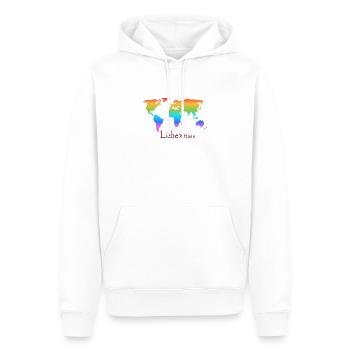 Liebe>Hass. Liebe für alle. - Männer Premium Bio Hoodie - Weiß - Vorne - Nico (187cm)
