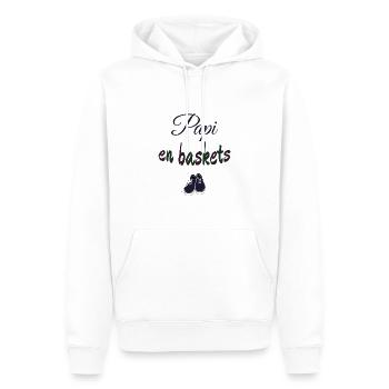 Papi en baskets. Cadeau humour homme - Sweat à capuche Premium bio Homme - blanc - Devant - Nico (187cm)