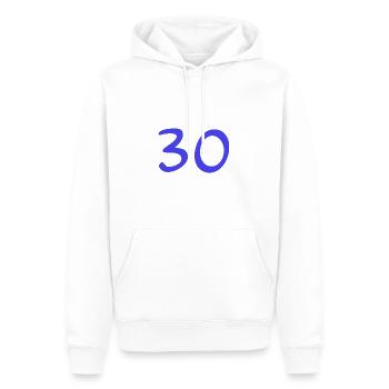 ANNIVERSAIRE. HAPPY BIRTHDAY. JOYEUX ANNIVERSAIRE. - Sweat à capuche Premium bio Homme - blanc - Devant - Nico (187cm)