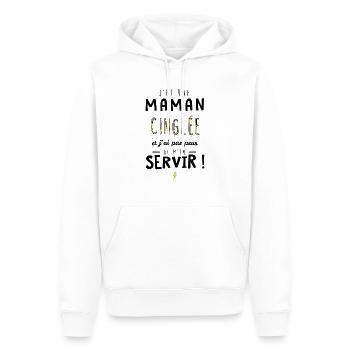 J'ai un maman cinglée et je peux m'en servir - Sweat à capuche Premium bio Homme - blanc - Devant - Nico (187cm)