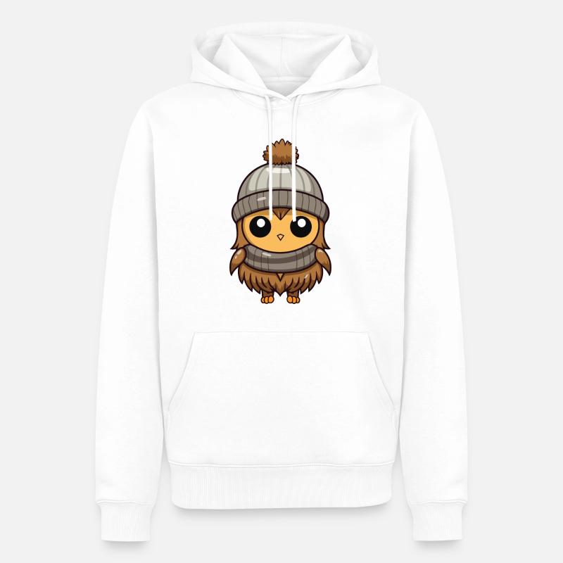 Eule Comic Winter Cozy - Männer Premium Bio Hoodie - Weiß