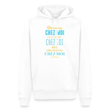 Bienvenue chez moi n'oublie pas que tu es chez moi - Sweat à capuche Premium bio Homme - blanc - Devant - Nico (187cm)
