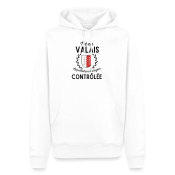Né en Valais, appellation d'origine contrôlée. - Sweat à capuche Premium bio Homme - blanc - Devant - Nico (187cm)
