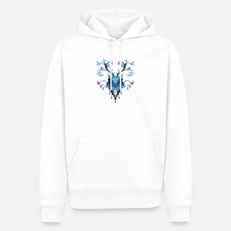 Blue Ink Spirits - Cerf Nocturne aux Bois Fleuris - Sweat à capuche Premium bio Homme - blanc