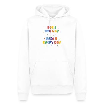 LGBTQ Pride Month - Born This Way. Proud Every Day - Men’s Premium Organic Hoodie - white - Front - Nico (187cm)