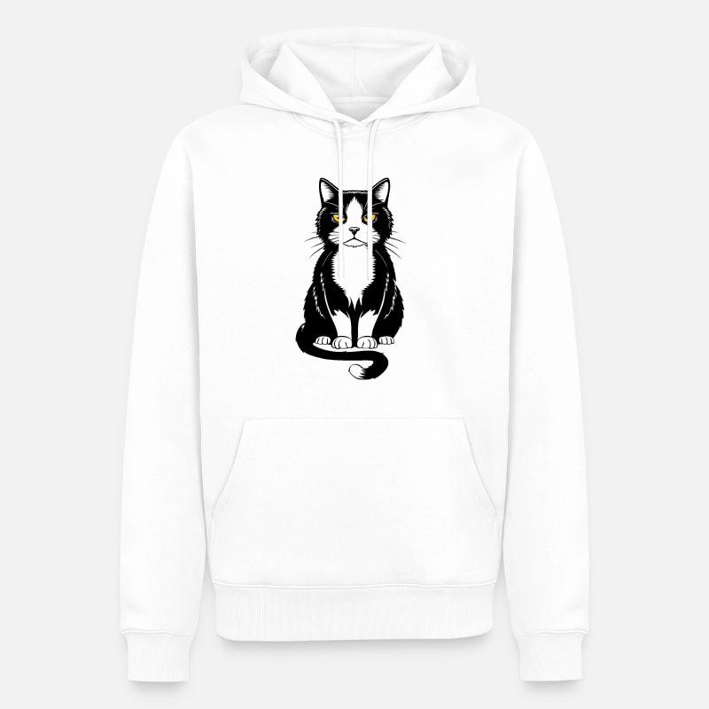 Bild einer sitzenden schwarzen Katze - Männer Premium Bio Hoodie - Weiß