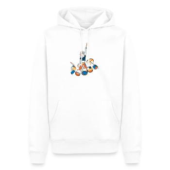 Drummer Kraftpose mit Trommeln - Männer Premium Bio Hoodie - Weiß - Vorne - Nico (187cm)
