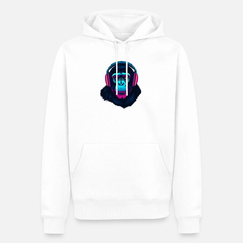 Monkey en tant que DJ - Sweat à capuche Premium bio Homme - blanc