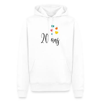20. 20e ANNIVERSAIRE. ANNIVERSAIRE 20 ANS. 20 ANS. - Sweat à capuche Premium bio Homme - blanc - Devant - Nico (187cm)