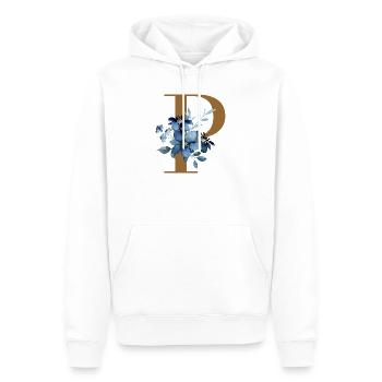 Floral P – Lettre dorée avec des fleurs - Sweat à capuche Premium bio Homme - blanc - Devant - Nico (187cm)