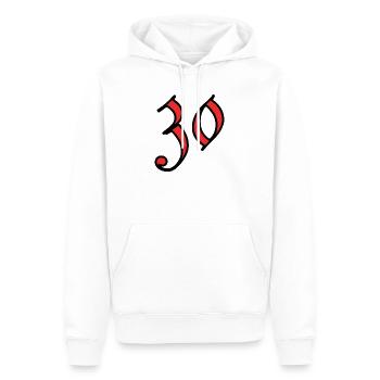 30. 30 ANS. 30e ANNIVERSAIRE. ANNIVERSAIRE 30 ANS. - Sweat à capuche Premium bio Homme - blanc - Devant - Nico (187cm)