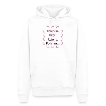 Entendu. Reçu. Retenu. Poils au… Noir Rose - Sweat à capuche Premium bio Homme - blanc - Devant - Nico (187cm)