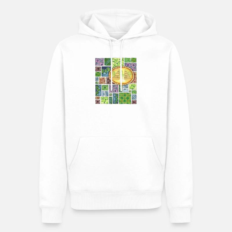 Bali temple on pattern patchwork - Männer Premium Bio Hoodie - Weiß