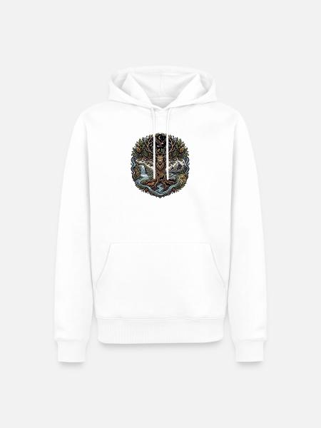 Mondwald Hirsch mit Flusslandschaft - Männer Premium Bio Hoodie - Weiß