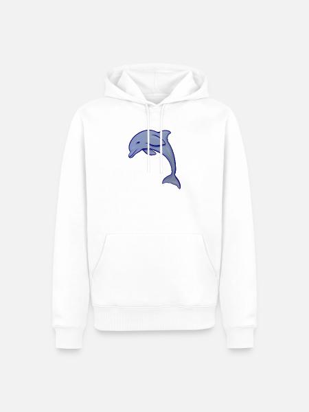 Blue Dolphin Silhouette Wave Emblem - Männer Premium Bio Hoodie - Weiß