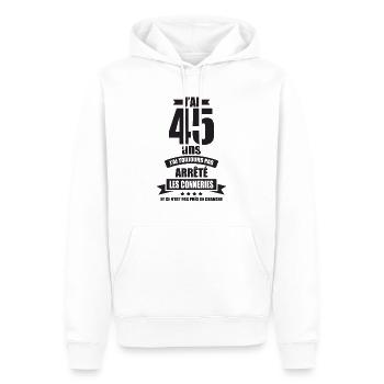 anniversaire 45 ans j ai pas arrete les connerie - Sweat à capuche Premium bio Homme - blanc - Devant - Nico (187cm)