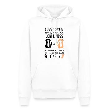 Eine Katze habe ich wegen der Einsamkeit adoptiert, eine zweite, weil - Männer Premium Bio Hoodie - Weiß - Vorne - Nico (187cm)