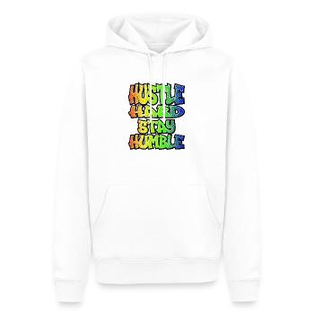 hustle hard stay humble - Sweat à capuche Premium bio Homme - blanc - Devant - Nico (187cm)