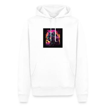 Cat with neon colors, synthwave / 80s - Men’s Premium Organic Hoodie - white - Front - Nico (187cm)