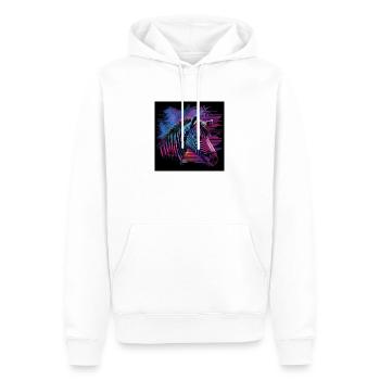 Zebra mit Neonfarben, Synthwave / 80er Jahre - Männer Premium Bio Hoodie - Weiß - Vorne - Nico (187cm)