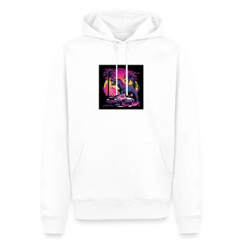 Dinosaurs with neon colors, synthwave / 80s - Men’s Premium Organic Hoodie - white - Front - Nico (187cm)