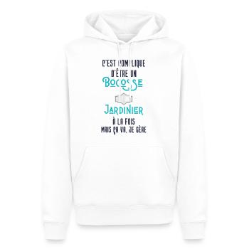 C'est compliqué d'être Bogosse et Jardinier - Sweat à capuche Premium bio Homme - blanc - Devant - Nico (187cm)