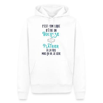 C'est compliqué d'être Bogosse et Plâtrier - Sweat à capuche Premium bio Homme - blanc - Devant - Nico (187cm)