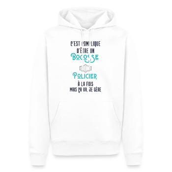 C'est compliqué d'être Bogosse et Policier - Sweat à capuche Premium bio Homme - blanc - Devant - Nico (187cm)