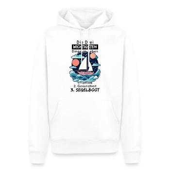 Die Drei Wichtigsten Dinge Im Leben - Segelboot - Männer Premium Bio Hoodie - Weiß - Vorne - Nico (187cm)