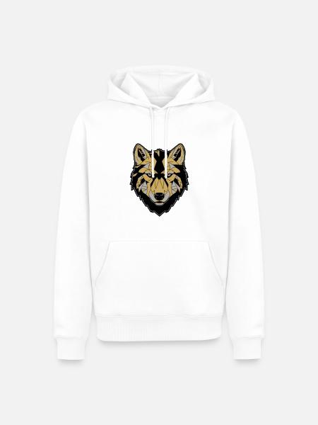 Wolf's Face, Gold - Men’s Premium Organic Hoodie - white
