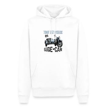 tout est mieux en sidecar - Sweat à capuche Premium bio Homme - blanc - Devant - Nico (187cm)