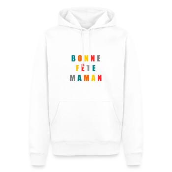 BONNE FÊTE. FÊTE DES MÈRES. FÊTE DES PÈRES. FÊTE - Sweat à capuche Premium bio Homme - blanc - Devant - Nico (187cm)