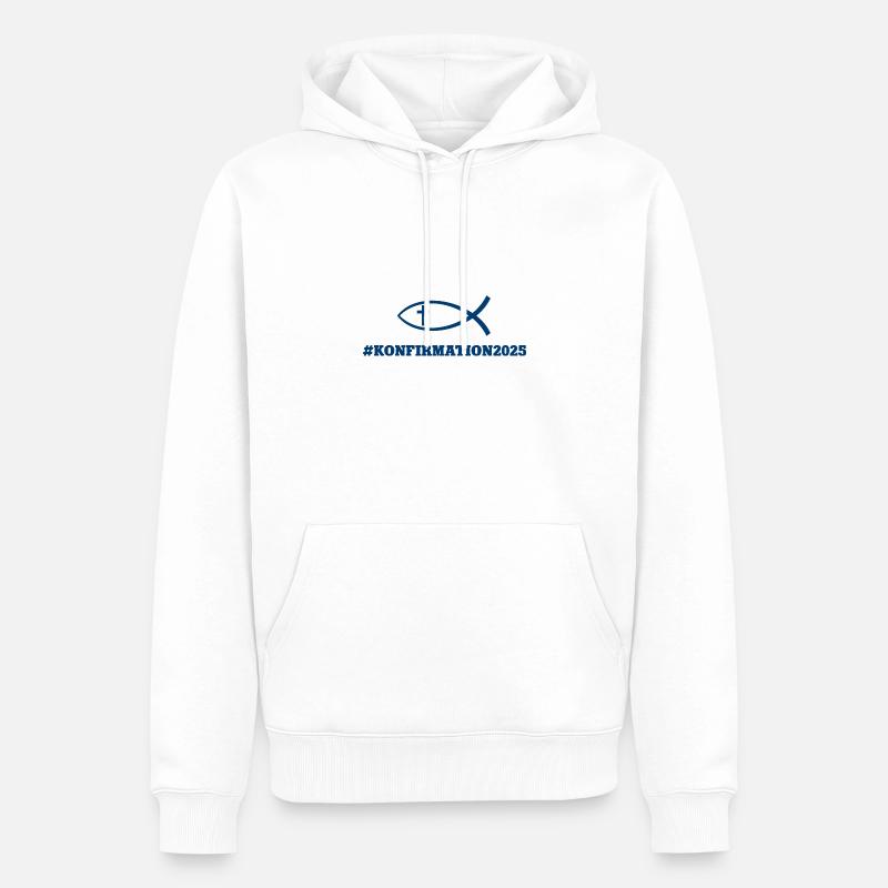 #Konfirmation2025 Konfirmation 2025 Fisch Kreuz - Männer Premium Bio Hoodie - Weiß