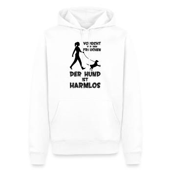 Vorsicht vor dem Frauchen, der Hund ist harmlos! - Männer Premium Bio Hoodie - Weiß - Vorne - Nico (187cm)