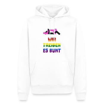 Wir treiben es bunt! funny lesbian gay pride - Männer Premium Bio Hoodie - Weiß - Vorne - Nico (187cm)