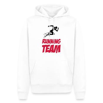 running team - Männer Premium Bio Hoodie - Weiß - Vorne - Nico (187cm)