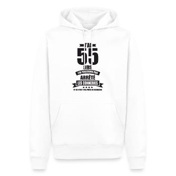 anniversaire 55 ans j ai pas arrete les conneries - Sweat à capuche Premium bio Homme - blanc - Devant - Nico (187cm)