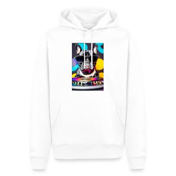 cute black french bulldog mixing on a dj pult - Männer Premium Bio Hoodie - Weiß - Vorne - Nico (187cm)