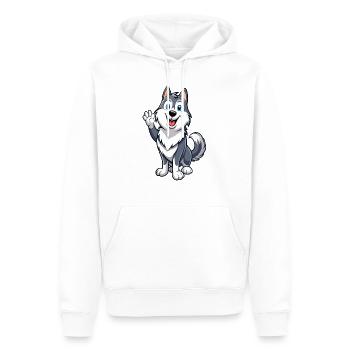 Freundlicher Malamute wedelt mit dem Schwanz - Männer Premium Bio Hoodie - Weiß - Vorne - Nico (187cm)