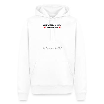 Wir werden Dich vermissen Zur Erinnerung an Team - Männer Premium Bio Hoodie - Weiß - Vorne - Nico (187cm)