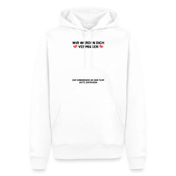 Wir werden Dich vermissen Zur Erinnerung an Team - Männer Premium Bio Hoodie - Weiß - Vorne - Nico (187cm)