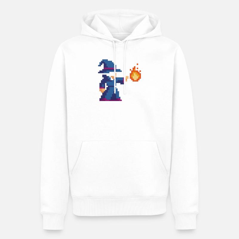 Pixel Wizard et Fire - Sweat à capuche Premium bio Homme - blanc