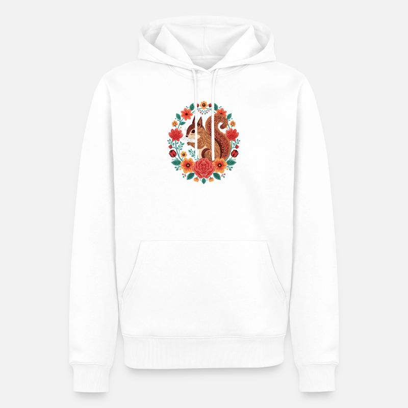 Eichhörnchen im Blumenkreis - Männer Premium Bio Hoodie - Weiß