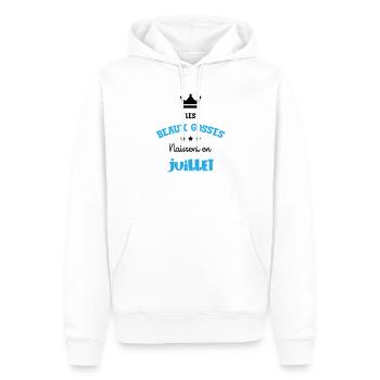 Cadeau naissance bébé garçon Juillet Beaux Gosses - Sweat à capuche Premium bio Homme - blanc - Devant - Nico (187cm)